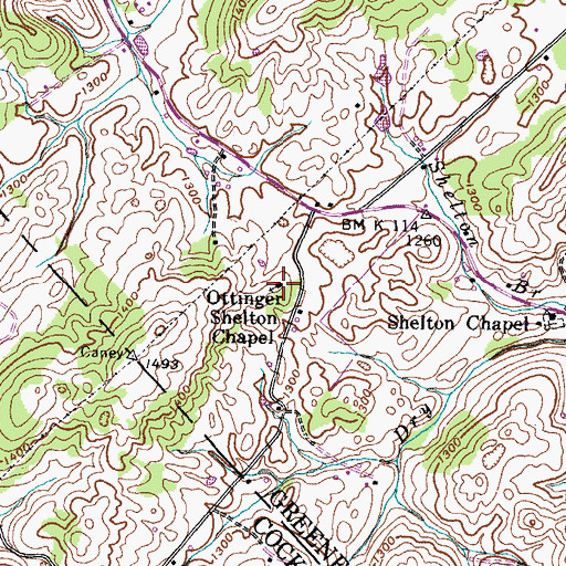 Topographic Map of Ottering Shelton Chapel, TN