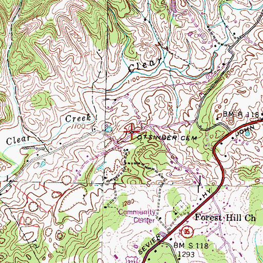 Topographic Map of Ottinger Cemetery, TN