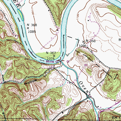Topographic Map of Oven Creek, TN