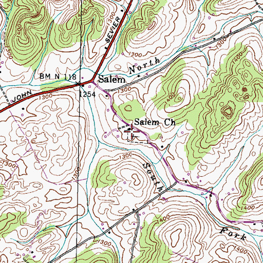 Topographic Map of Salem Church, TN