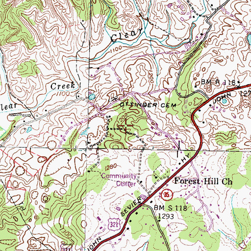 Topographic Map of Dawson Valley School (historical), TN