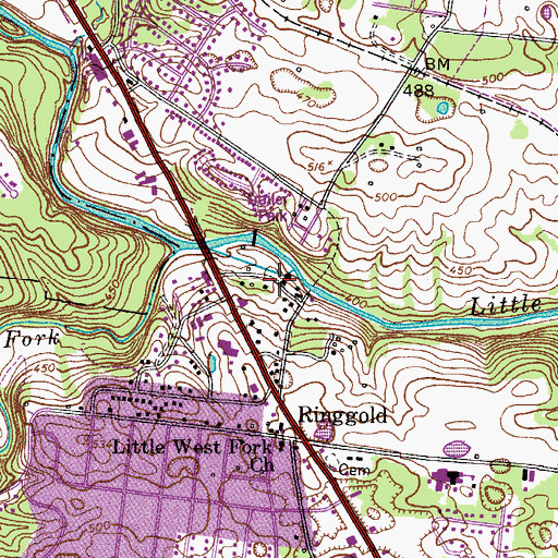 Topographic Map of Ringgold Creek Mill, TN