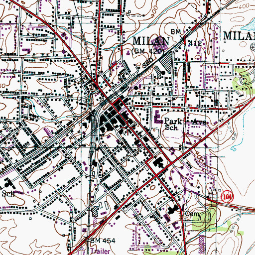 Topographic Map of Milan First Presbyterian Church, TN