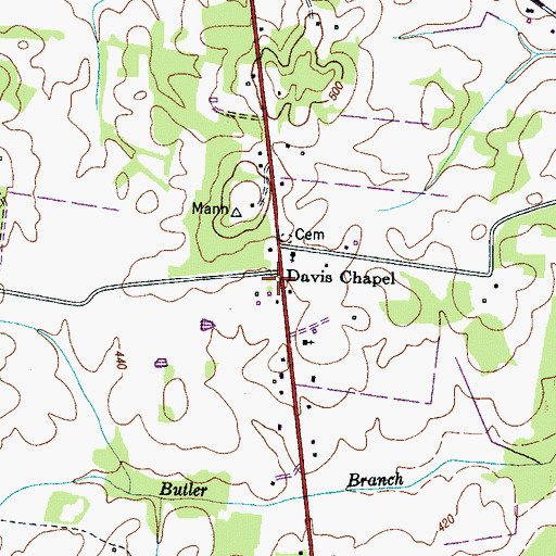 Topographic Map of Davis Chapel, TN