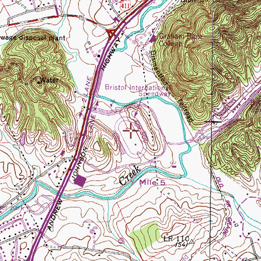 Topographic Map of Bristol International Speedway, TN