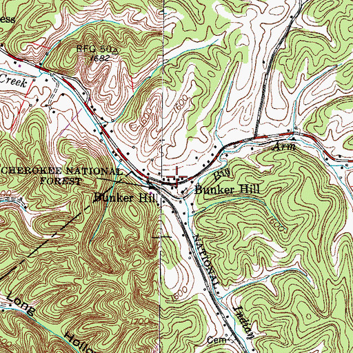 Topographic Map of Bunker Hill, TN