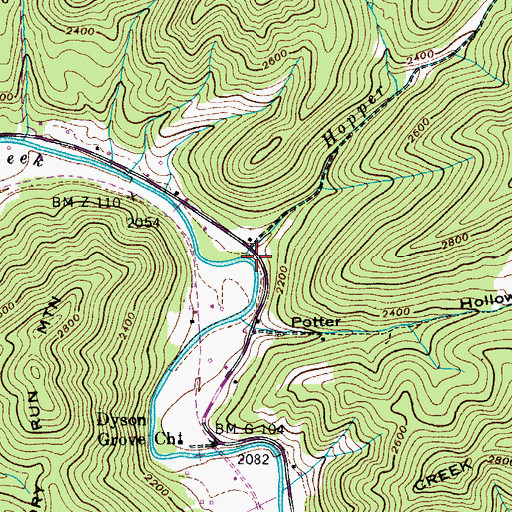 Topographic Map of Hopper Creek, TN
