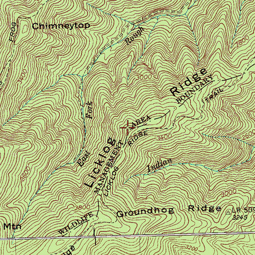 Topographic Map of Licklog Ridge, TN