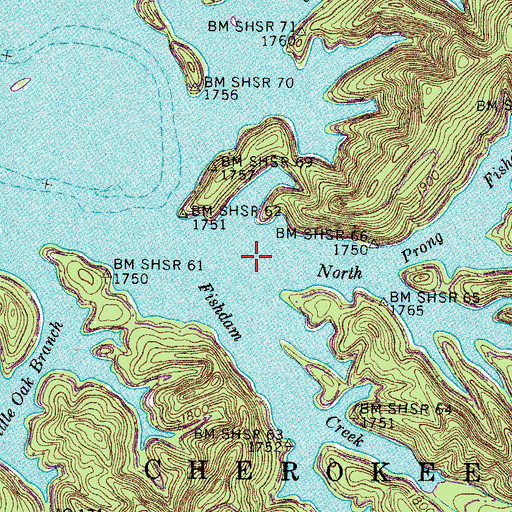 Topographic Map of North Prong Fishdam Creek, TN