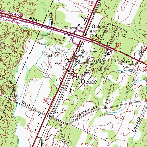 Topographic Map of Ocoee, TN