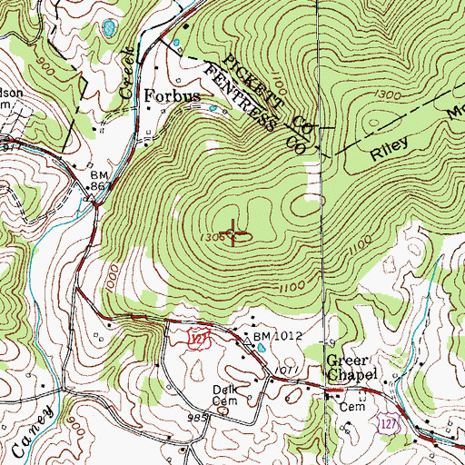 Topographic Map of Riley Mountain, TN