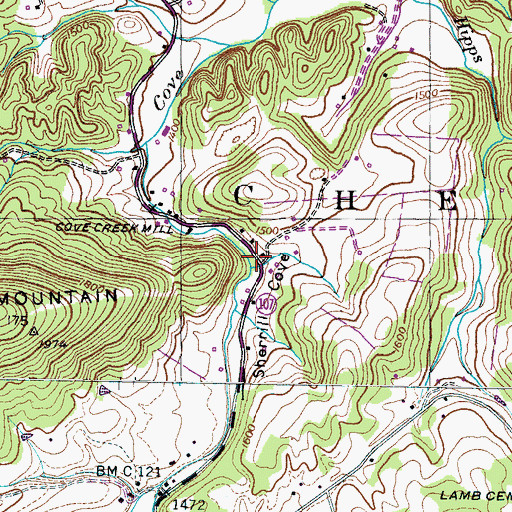 Topographic Map of Sherrill Cove, TN