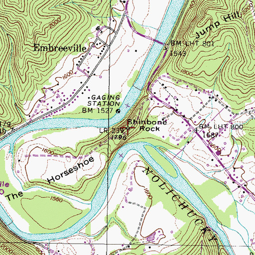 Topographic Map of Shinbone Rock, TN