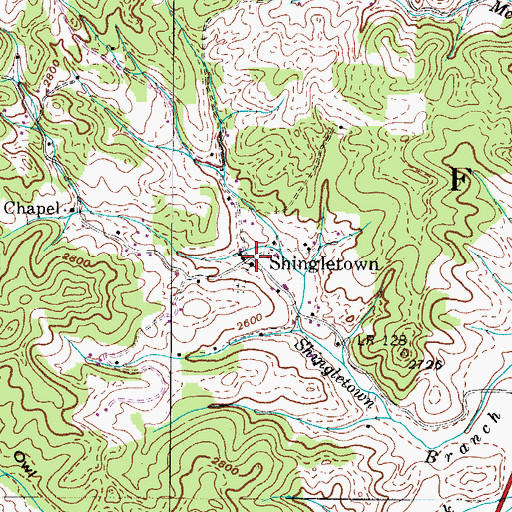 Topographic Map of Shingletown, TN