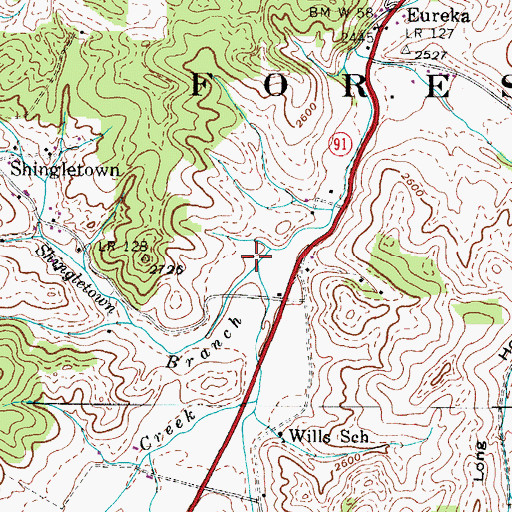 Topographic Map of Shingletown Branch, TN