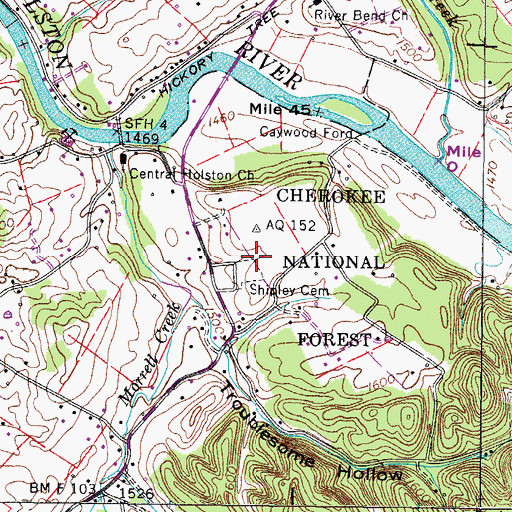 Topographic Map of Shipley Cemetery, TN