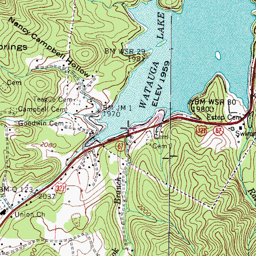 Topographic Map of Shook Branch, TN