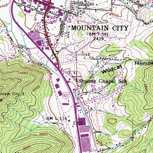 Topographic Map of Shouns Chapel School, TN