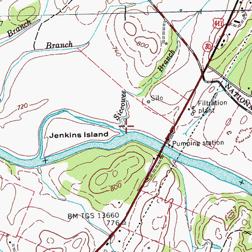 Topographic Map of Siccowee Branch, TN