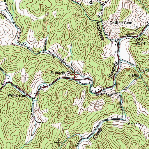 Topographic Map of Simerly Cemetery, TN