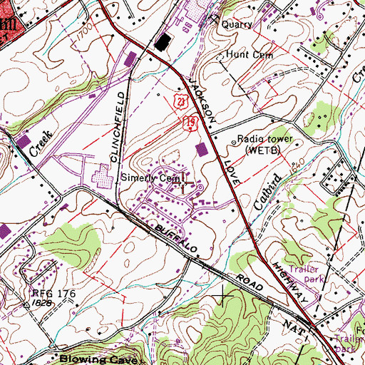 Topographic Map of Simerly Cemetery, TN