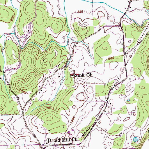Topographic Map of Sink Church, TN