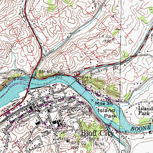 Topographic Map of Sinking Branch, TN