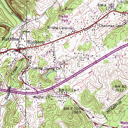 Topographic Map of Sinking Spring Church, TN