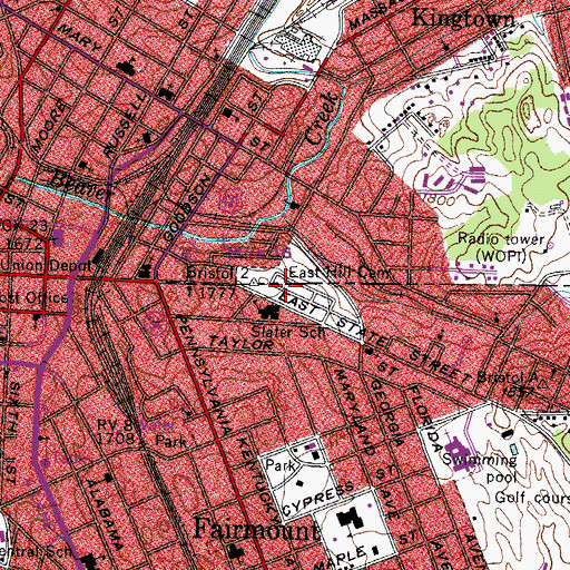 Topographic Map of Slater School, TN