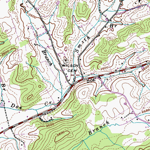 Topographic Map of Smith Branch, TN
