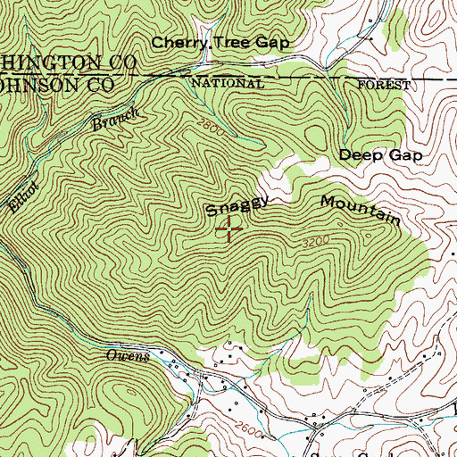 Topographic Map of Snaggy Mountain, TN
