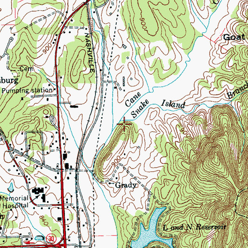 Topographic Map of Snake Island Branch, TN