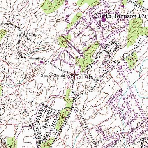 Topographic Map of Snow Chapel, TN