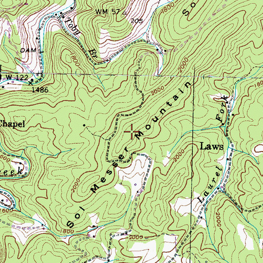 Topographic Map of Sol Messer Mountain, TN