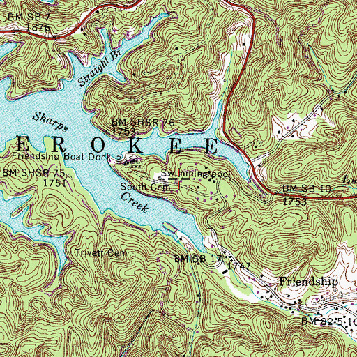 Topographic Map of South Cemetery, TN