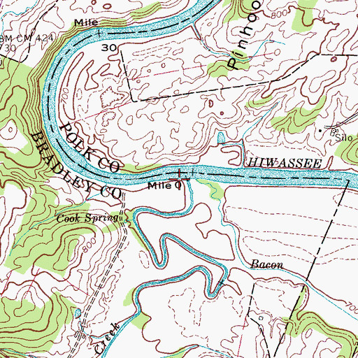 Topographic Map of South Chestuee Creek, TN