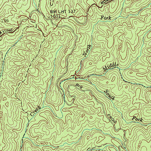 Topographic Map of South Fork Sheeds Creek, TN