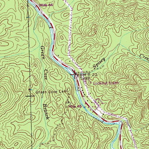 Topographic Map of Spivey Creek, TN