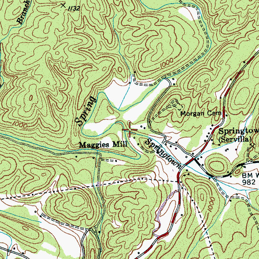 Topographic Map of Springtown Branch, TN