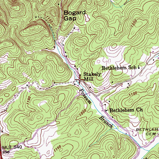 Topographic Map of Stakely Mill, TN