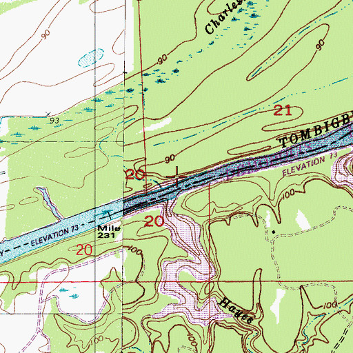 Topographic Map of Spring Bluff Bar, AL