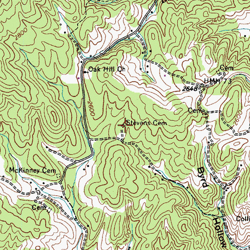 Topographic Map of Stevens Cemetery, TN