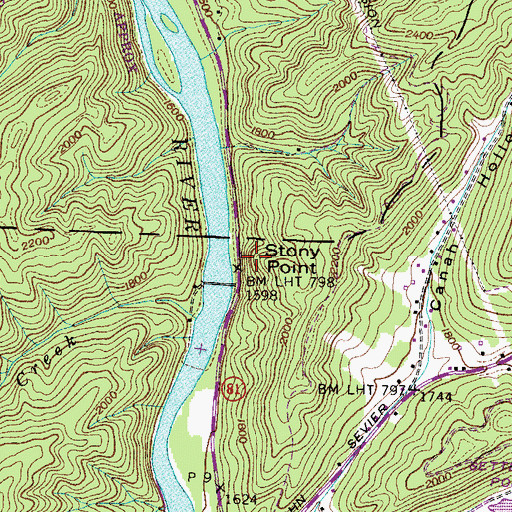 Topographic Map of Stony Point, TN