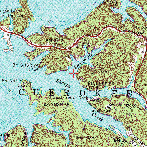 Topographic Map of Straight Branch, TN