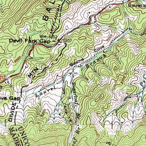 Topographic Map of Sugarloaf Branch, TN