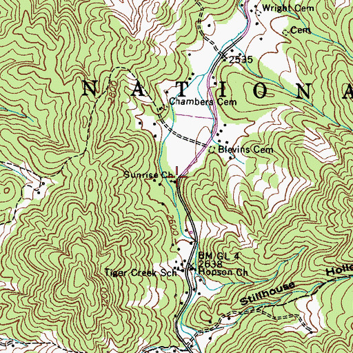 Topographic Map of Sunrise Church, TN