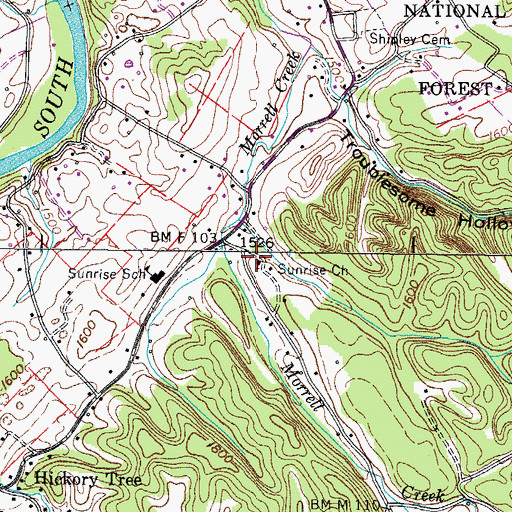 Topographic Map of Sunrise Church, TN