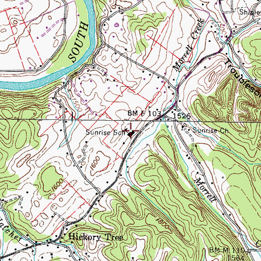 Topographic Map of Sunrise School, TN