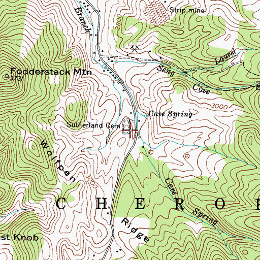Topographic Map of Sutherland Cemetery, TN
