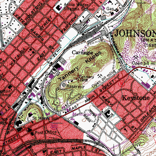 Topographic Map of Tannery Knobs, TN